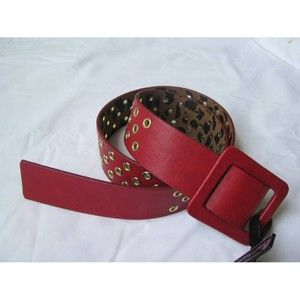 BETSEY JOHNSON Red/Gold Faux Leather Square Buckle Belt SZ S/M New